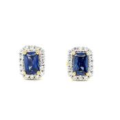 9CT Emerald Cut Halo Cubic Zirconia and Blue Stone Stud Earring image