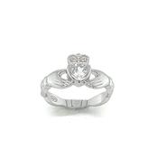 Sterling Silver Cubic Zirconia Rubover Claddagh Woven Ring image