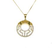 9ct Yellow Gold CZ and Polished Greek Key Pendant image