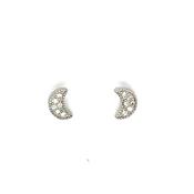 Sterling Silver Pave CZ Moon Stud Earrings
