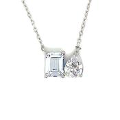 Sterling Silver Moi Et Toi Emerald and Pear cut  Necklet image