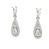 Sterling Silver Cubic Zirconia Pear Halo Drop Earrings image