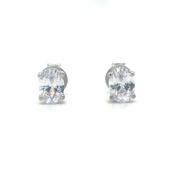 Sterling Silver 4 Claw Cubic Zirconia Oval Stud Earrings image