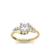 9ct Yellow Gold Round CZ Solitaire Ring with Swirl CZ Set Shoulders image