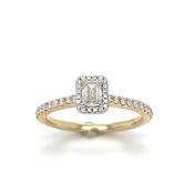 14ct Emerald Cut Halo Ring With Diamond Set Shoulders .30ct image