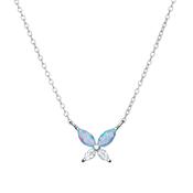 Sterling Silver Opal and CZ Butterfly Necklet