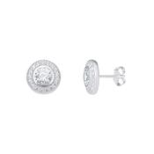 Sterling Silver Round Cubic Zirconia Halo Stud Earrings image
