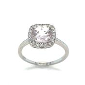Sterling Silver Pink Cubic Zirconia Cushion Halo