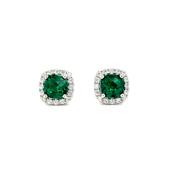 Sterling Silver Green and White CZ Cushion Cluster Earrings image