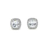 Sterling Silver Cushion CZ Cluster Earrings image
