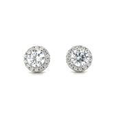 Sterling Silver Round CZ Cluster Stud Earrings image