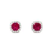 Sterling Silver Red and White CZ Cushion Cluster Earrings image