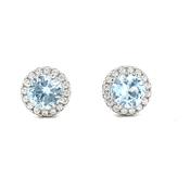 Sterling Silver Round Blue and White CZ Cluster Earrings
