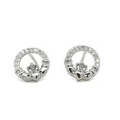 Sterling Silver Channel Set CZ Open Claddagh Earrings image