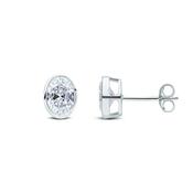 9ct White Gold Oval Cubic Zirconia CZ Rubover Stud Earrings 7x5mm image