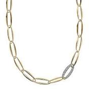 Bronzeallure Gold Plated Polished &amp; Cubic Zirconia Oval Link Necklet
