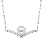 Sterling Silver 8-9mm Freshwater Pearl &amp; Cubic Zirconia Hammock Necklet