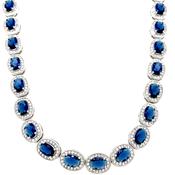 Sterling Silver Oval Blue and White CZ Cluster Tennis Necklet image