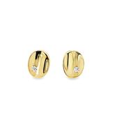 9ct Polsihed Oval Disc Stud Earrings With Cubic Zirconia image