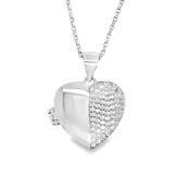 Sterling Silver CZ &amp; Polished Split Heart Locket