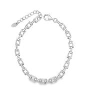 Sterling Silver CZ &amp; Square Link Bracelet