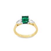 9ct 3 Stone Cultured Emerald Cut Stone With Diamond Pear Side Stones
