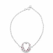 Sterlink Silver Paperlink Bracelet with Open Multicolour CZ Heart Disc