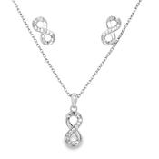 Sterling Silver CZ and Polished Infinity Pendant and Earring Set