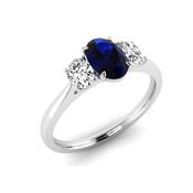9ct White Gold 3 Stone Sapphire And Diamond .28ct Diamond Ring image