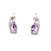 9ct White Gold Twist Amethyst/Diamond Hoop Earring .09 Ct image