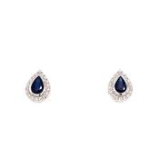 9ct White Gold Pear Shaped R/O Sapphire / Diamond Stud .20ct image