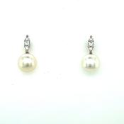 9ct White Gold Cubic Zirconia Freshwater Pearl Earring image
