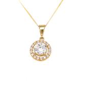 9ct Yg Cubic Zirconia  Halo Cluster Pendant On A 18'' Chain
