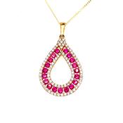 9ct Open Pear Cubic Zirconia And Red Stone Pendant image
