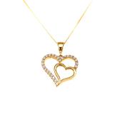 9ct Gold  Cubic Zirconia Double Heart Pendant