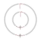 Sterling Silver Rose Plated 16' 6mm Pearl String With Planet image
