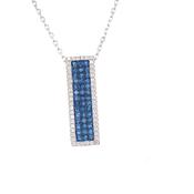 Sterling Silver Blue Stone &amp; Cubic Zirconia Drop Bar Necklet image