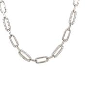 Sterling Silver Cubic Zirconia And Plain Oval Link Chain image
