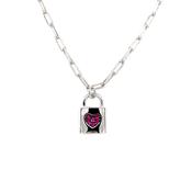 Sterling Silver Pink Cubic Zirconia Lock Necklet image
