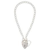 Sterling Silver Heart Padlock Curb Bracelet