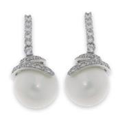 Sterling Silver Cubic Zirconia And Ball Pearl Earrings image