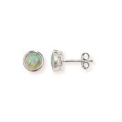 Sterling Silver Opal Rubover  Earrings image