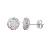 Sterling Silver Opal And Cubic Zirconia Earring 9mm x 9mm image