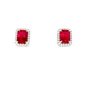 Sterling Silver Cubic Zirconia/Red Emerald Cut Stud Earring image
