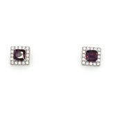 Sterling Silver Cubic Zirconia Garnet Square Earrings image