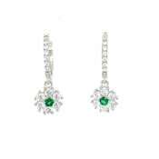 Sterling Silver Cubic Zirconia/Green Flower Cluster Huggie image