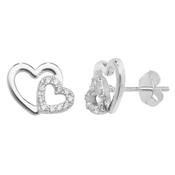 Sterling Silver Earring With Plain And Cubic Zirconia Hearts image