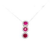 Sterling Silver Cubic Zirconia And Red Stone 3 Cluster Pendant image