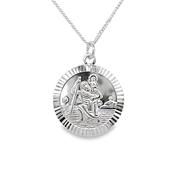 Sterling Silver St. Christopher Diamond Cut Medal And Chain