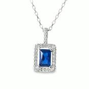 Sterl;Ing Silver Cubic Zirconia/Blue Square Cluster Pendant image
